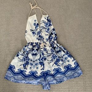 LF Dream State Blue & White Halter Romper
